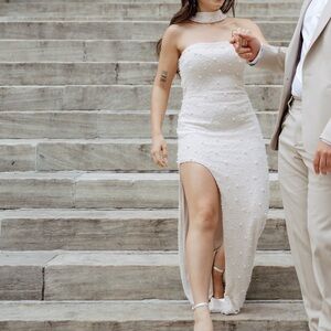 Elegant ivory maxi pearl dress